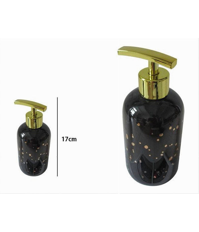 Dispenser Porta Sapone Liquido Nero Macchiato Dorato Bagno Moderno Arredo 59926         