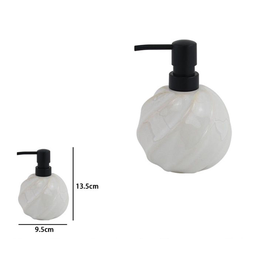 Trade Shop - Dispenser Porta Sapone Liquido Sfera Ceramica Rigato Obbliquo Bianco Arredo Bagno 87798         