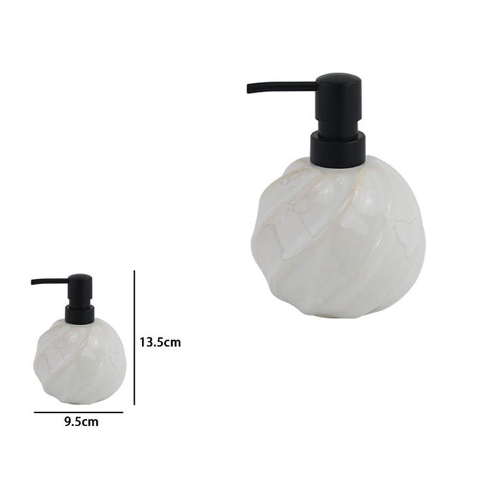 Trade Shop - Dispenser Porta Sapone Liquido Sfera Ceramica Rigato Obbliquo Bianco Arredo Bagno 87798         