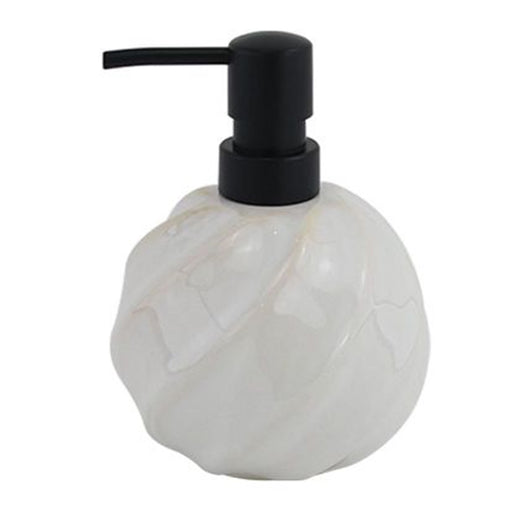 Trade Shop - Dispenser Porta Sapone Liquido Sfera Ceramica Rigato Obbliquo Bianco Arredo Bagno 87798         