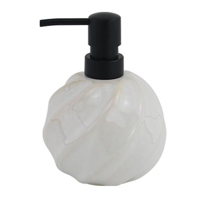 Trade Shop - Dispenser Porta Sapone Liquido Sfera Ceramica Rigato Obbliquo Bianco Arredo Bagno 87798         