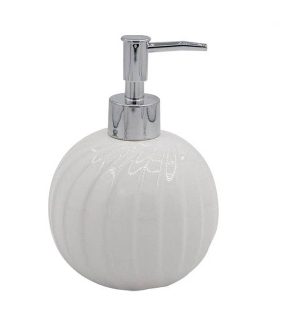 Dispenser Porta Sapone Liquido Sferico Ceramica Rigata Bianco Arredo Bagno 79957         