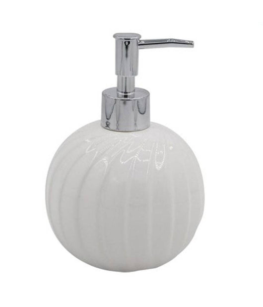 Dispenser Porta Sapone Liquido Sferico Ceramica Rigata Bianco Arredo Bagno 79957         