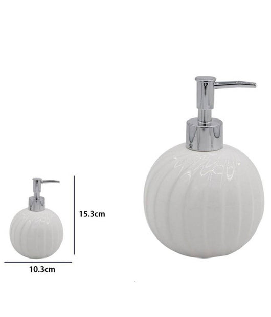 Dispenser Porta Sapone Liquido Sferico Ceramica Rigata Bianco Arredo Bagno 79957         