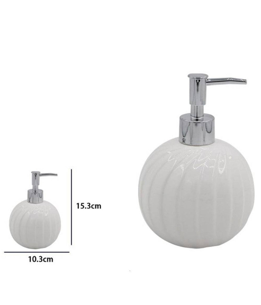 Dispenser Porta Sapone Liquido Sferico Ceramica Rigata Bianco Arredo Bagno 79957         