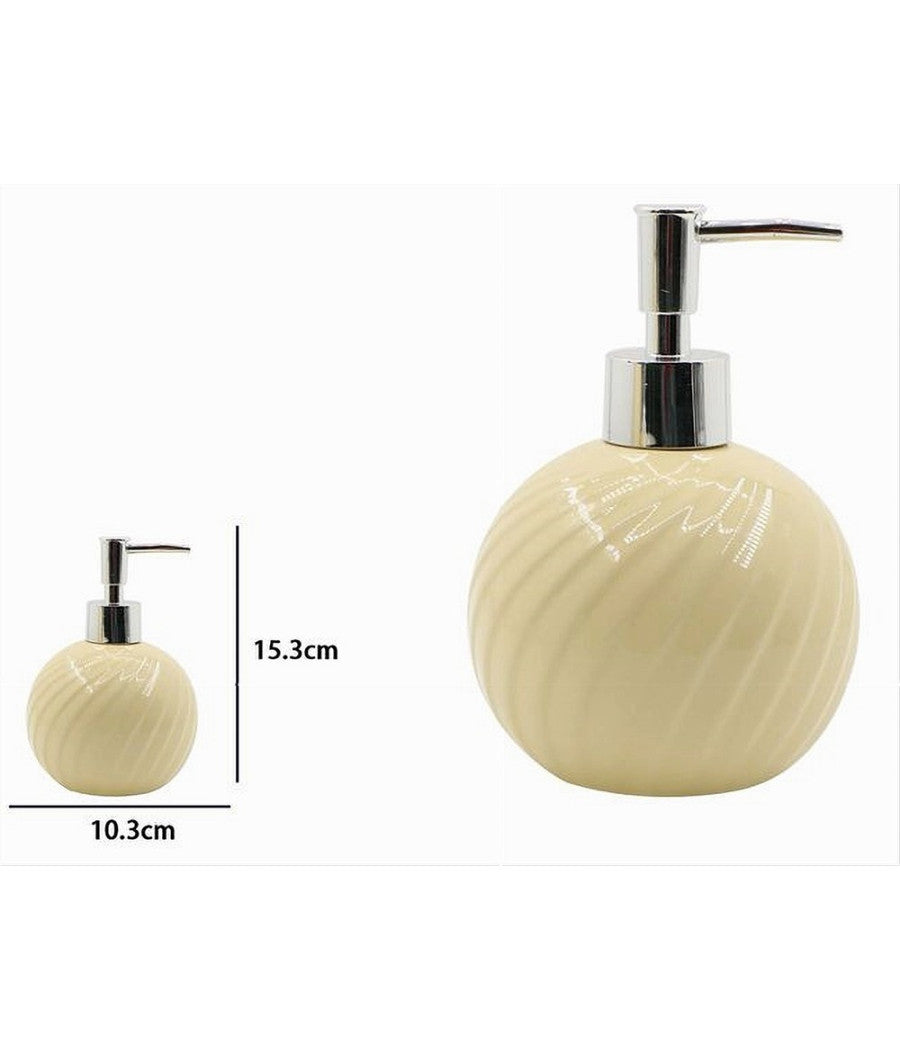 Dispenser Porta Sapone Liquido Sferico Ceramica Rigata Gialla Arredo Bagno 79960         