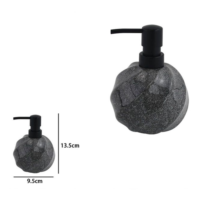 Trade Shop - Dispenser Porta Sapone Liquido Sferico In Ceramica Rigato Marmo Nero Arredo Bagno 87794         