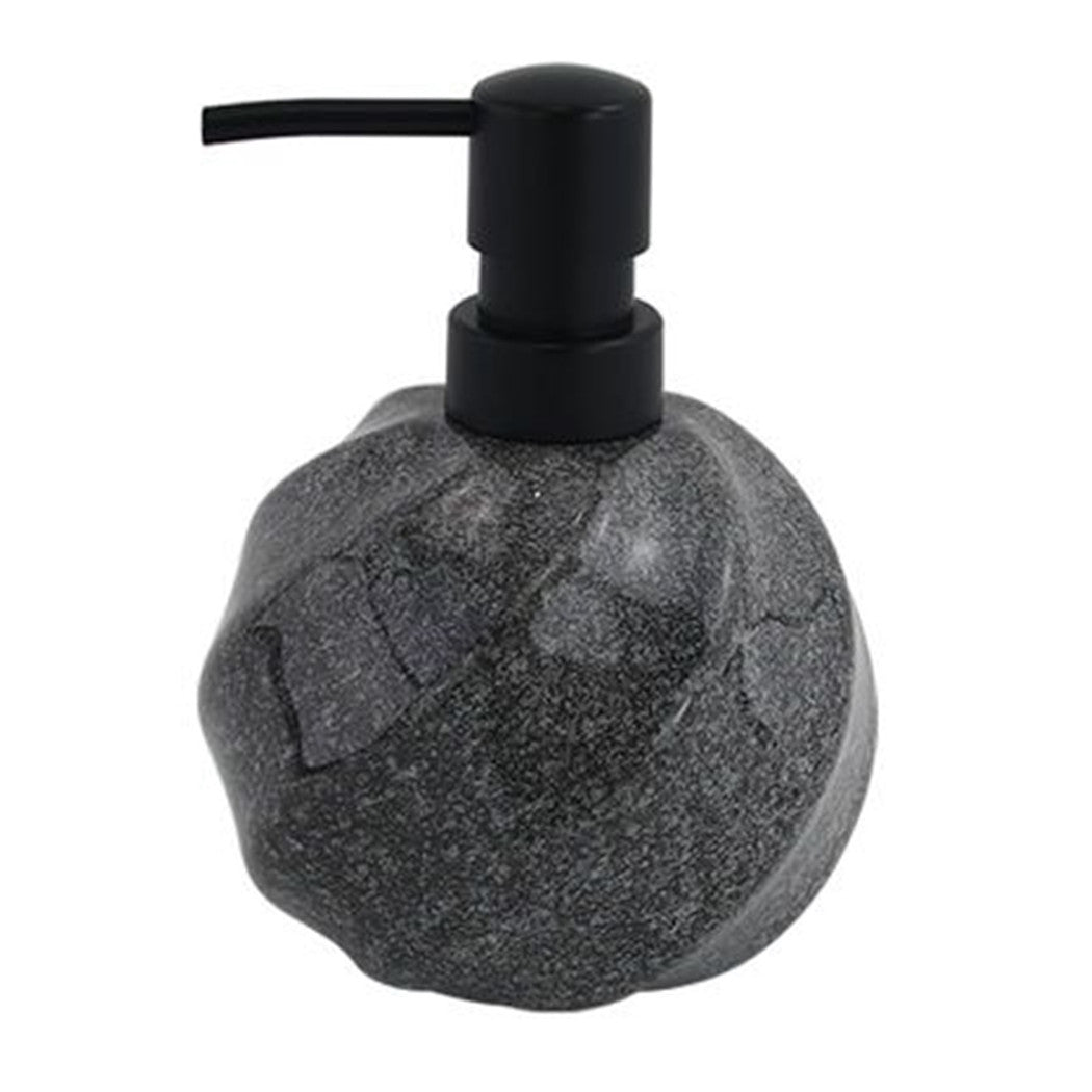 Trade Shop - Dispenser Porta Sapone Liquido Sferico In Ceramica Rigato Marmo Nero Arredo Bagno 87794         
