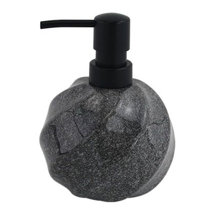 Trade Shop - Dispenser Porta Sapone Liquido Sferico In Ceramica Rigato Marmo Nero Arredo Bagno 87794         