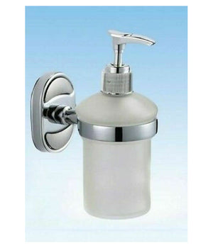 Dispenser Porta Sapone Liquido Vetro Satinato Fissaggio Parete Bagno Ovale 52011         