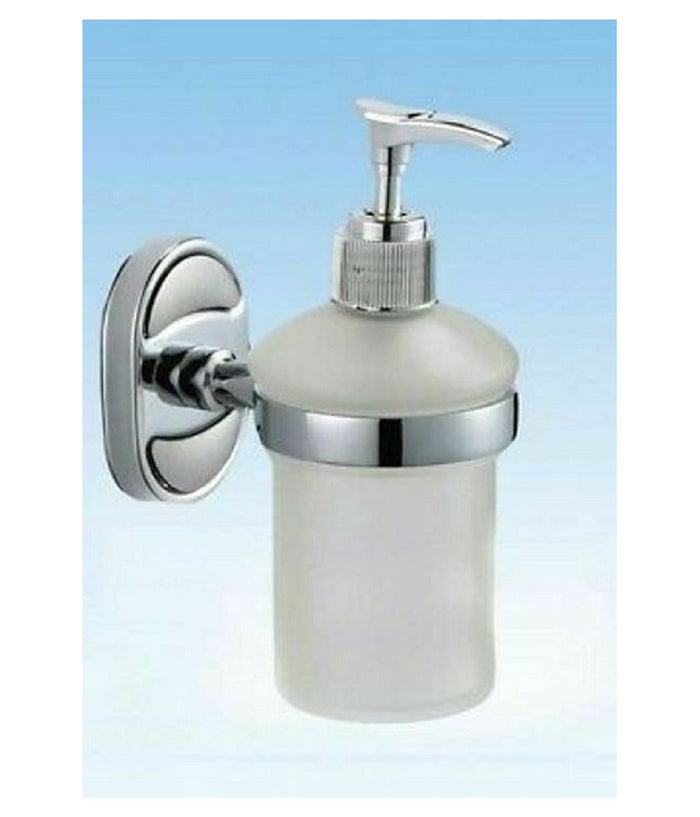 Dispenser Porta Sapone Liquido Vetro Satinato Fissaggio Parete Bagno Ovale 52011         