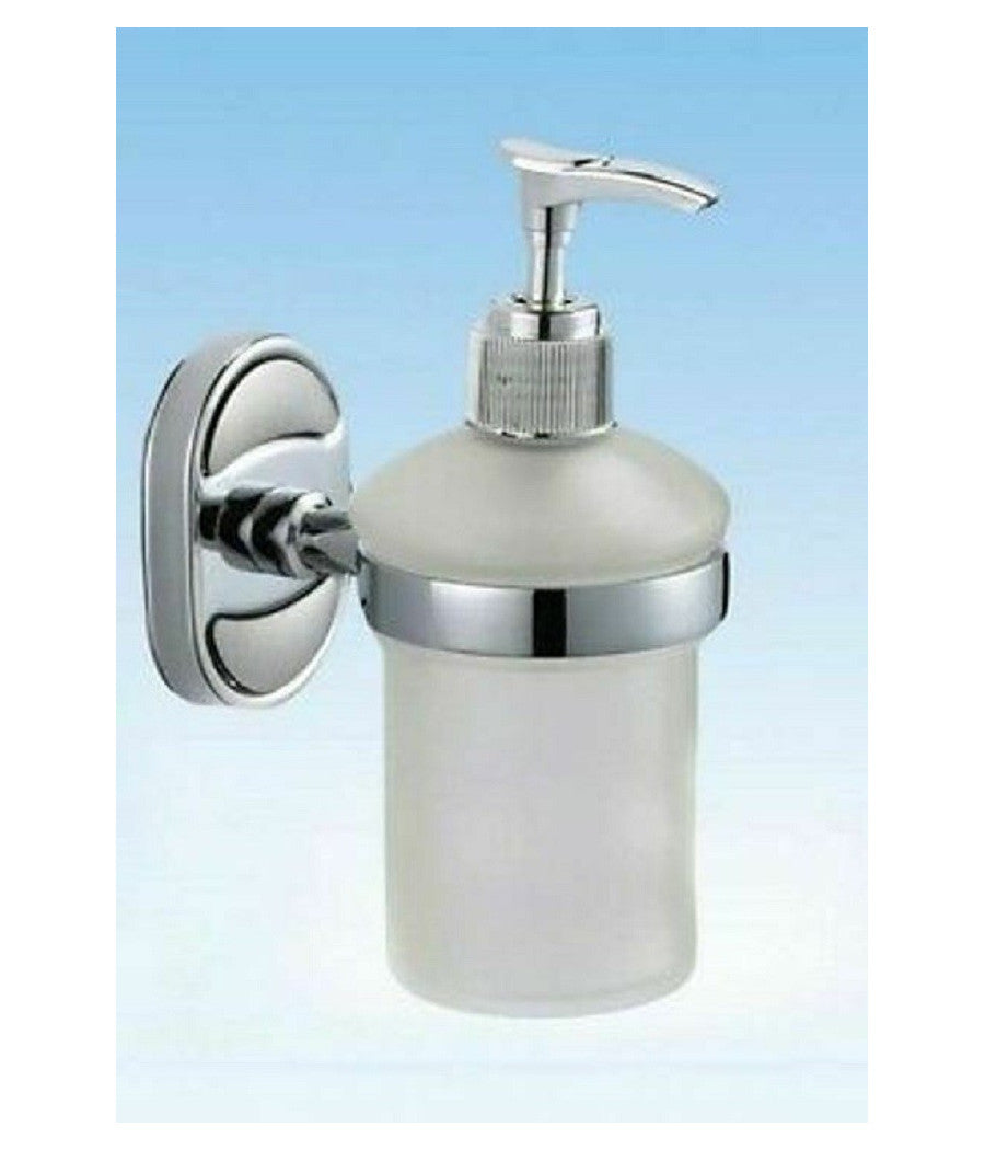 Dispenser Porta Sapone Liquido Vetro Satinato Fissaggio Parete Bagno Ovale 52011         