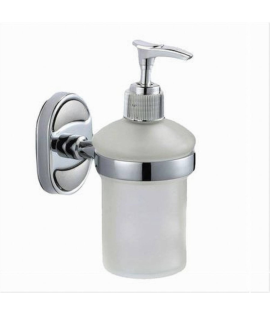 Dispenser Porta Sapone Liquido Vetro Satinato Fissaggio Parete Bagno Ovale 52011         