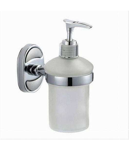Dispenser Porta Sapone Liquido Vetro Satinato Fissaggio Parete Bagno Ovale 52011         