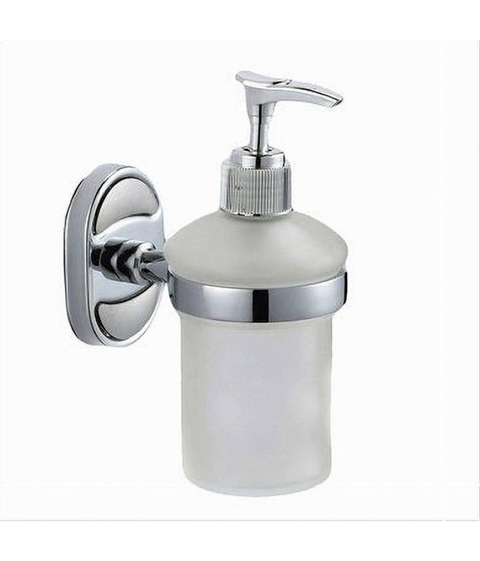 Dispenser Porta Sapone Liquido Vetro Satinato Fissaggio Parete Bagno Ovale 52011         