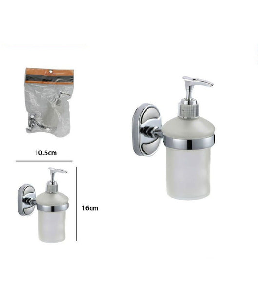 Dispenser Porta Sapone Liquido Vetro Satinato Fissaggio Parete Bagno Ovale 52011         