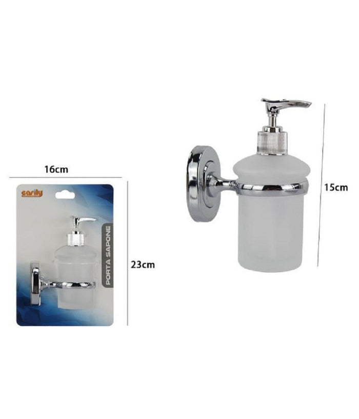 Dispenser Portasapone Liquido Vetro Satinato Fissaggio A Parete Bagno 15cm 69181         