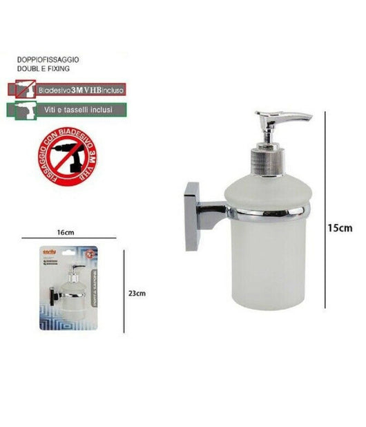 Dispenser Portasapone Liquido Vetro Satinato Fissaggio Parete Bagno Square 59188         
