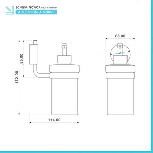 Dispenser sapone a muro acciaio cromo e vetro doppio fissaggio Plaza