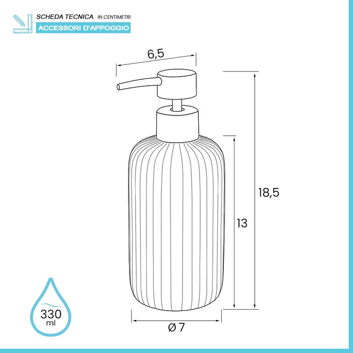 Dispenser sapone bianco in ceramica soft touch capienza 330 ml Spring