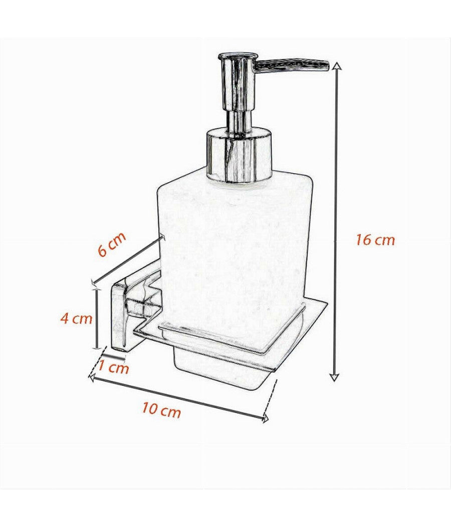 Dispenser Sapone Cubico Da Muro In Acciaio Vetro Satinato 16cm Arredo Bagno 87215         