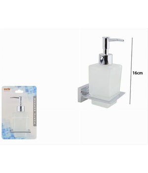 Dispenser Sapone Cubico Da Muro In Acciaio Vetro Satinato 16cm Arredo Bagno 87215         