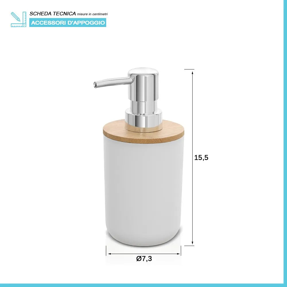 Dispenser sapone da appoggio bianco in abs e bambù Surf