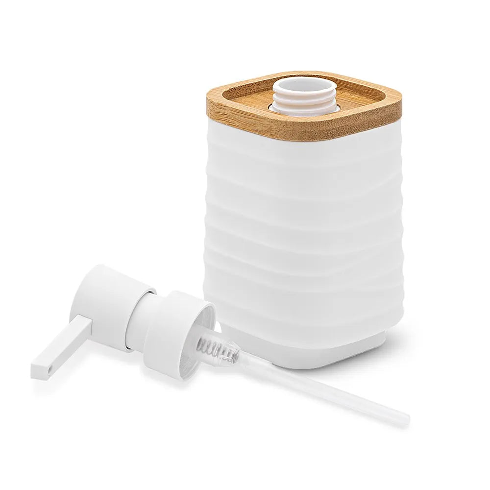 Dispenser sapone da appoggio bianco in abs e bambù Wave