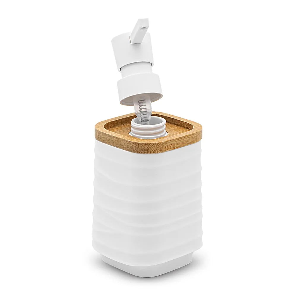 Dispenser sapone da appoggio bianco in abs e bambù Wave