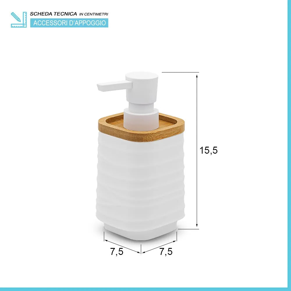 Dispenser sapone da appoggio bianco in abs e bambù Wave