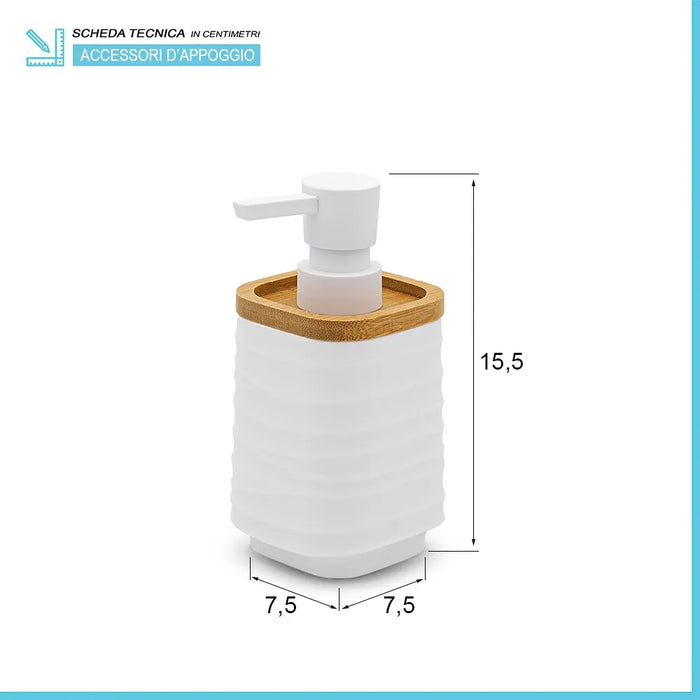 Dispenser sapone da appoggio bianco in abs e bambù Wave