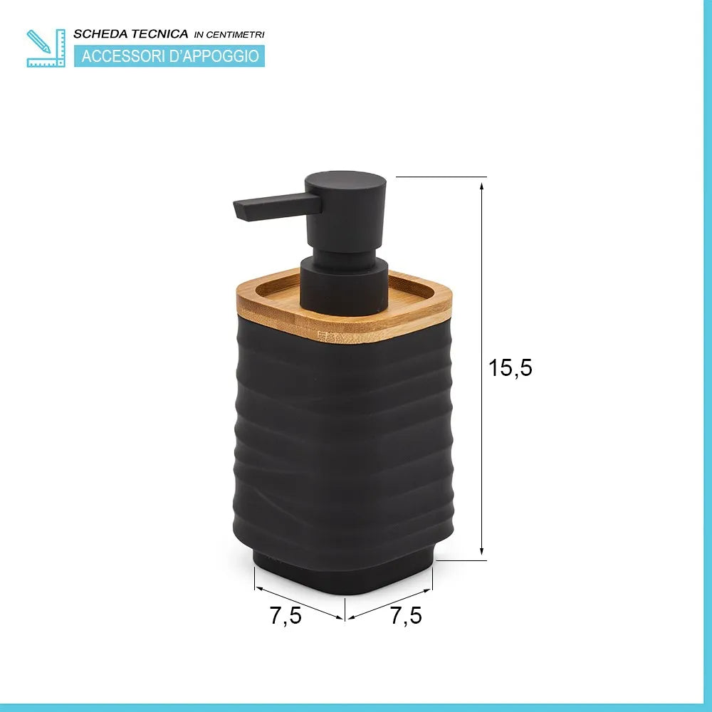 Dispenser sapone da appoggio nero in abs e bambù Wave