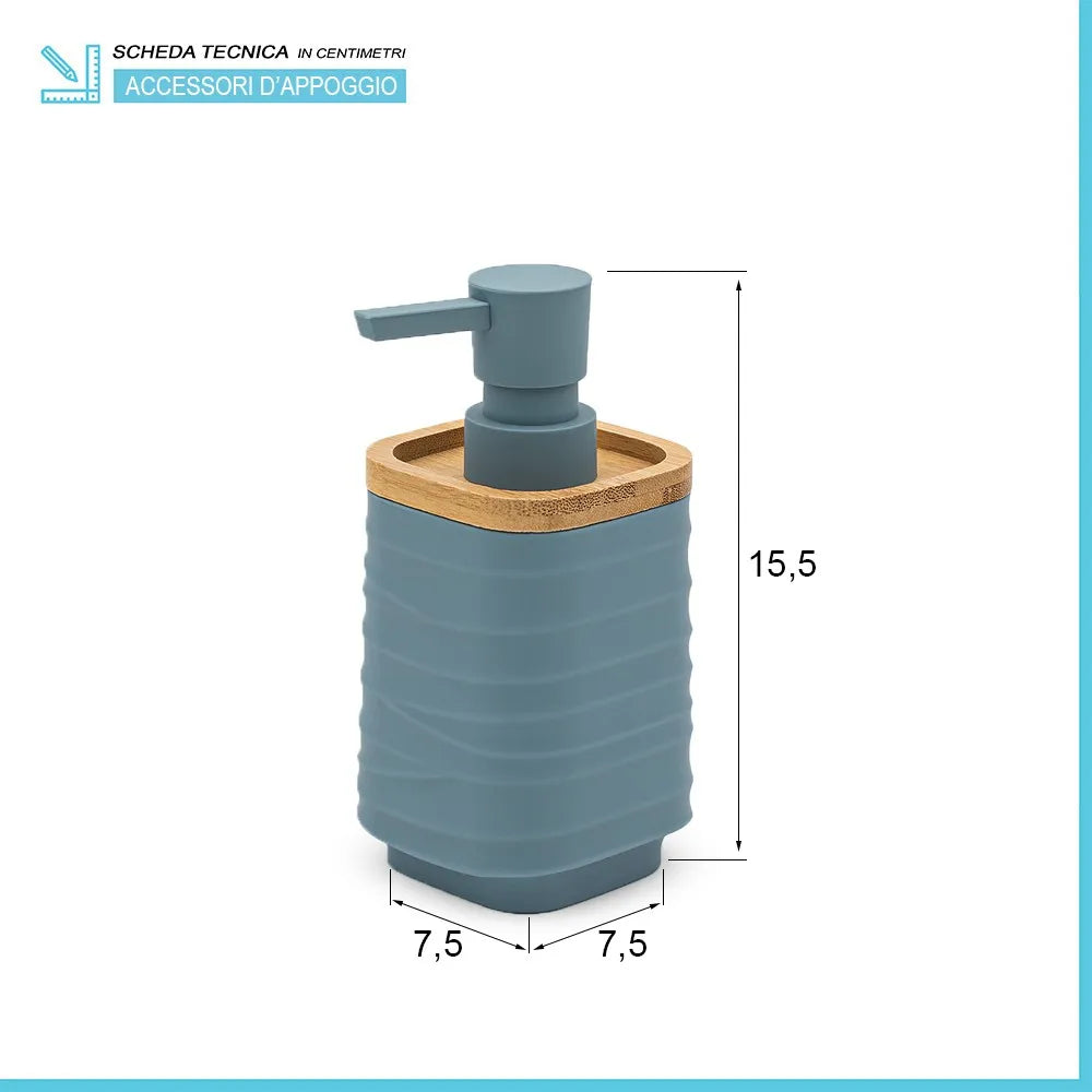 Dispenser sapone da appoggio turchese cobalto in abs e bambù Wave