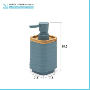 Dispenser sapone da appoggio turchese cobalto in abs e bambù Wave