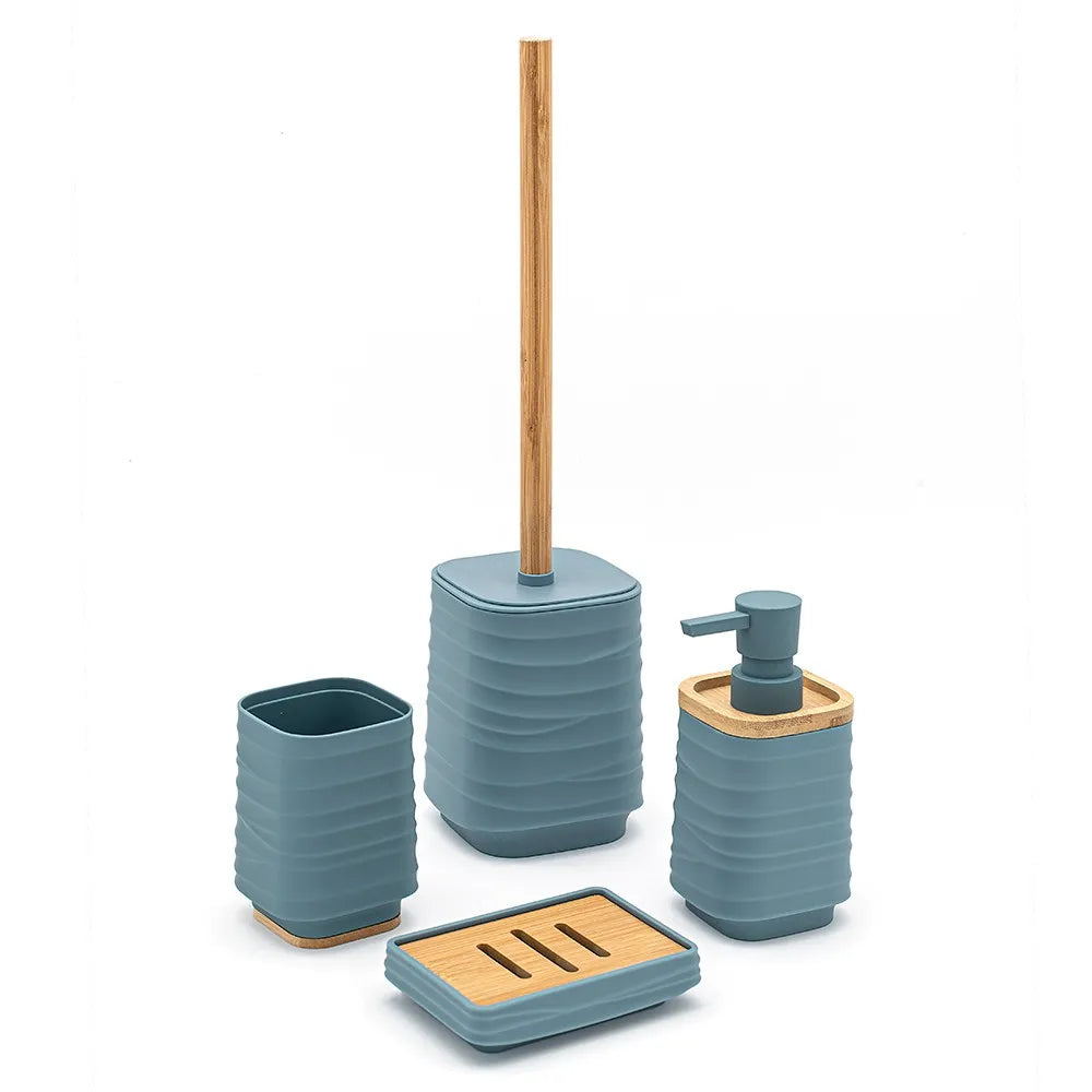 Dispenser sapone da appoggio turchese cobalto in abs e bambù Wave