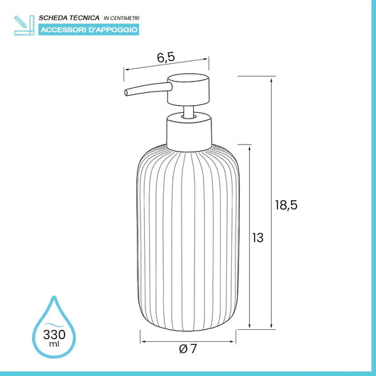 Dispenser sapone grigio in ceramica soft touch capienza 330 ml Spring