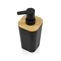 Dispenser sapone in finitura nera opaca con dettagli in bambù