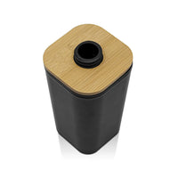 Dispenser sapone in finitura nera opaca con dettagli in bambù