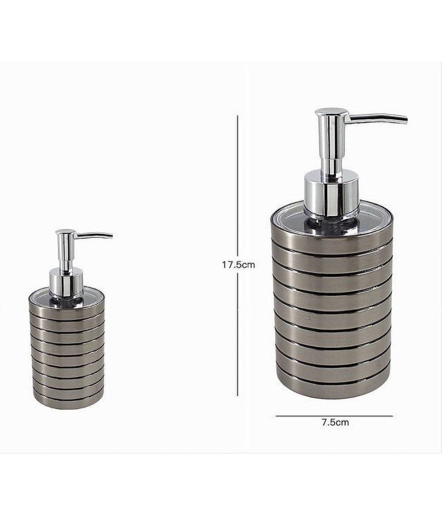 Dispenser Sapone Liquido Argento A Righe Accessorio Moderno Arredo Bagno 10388         