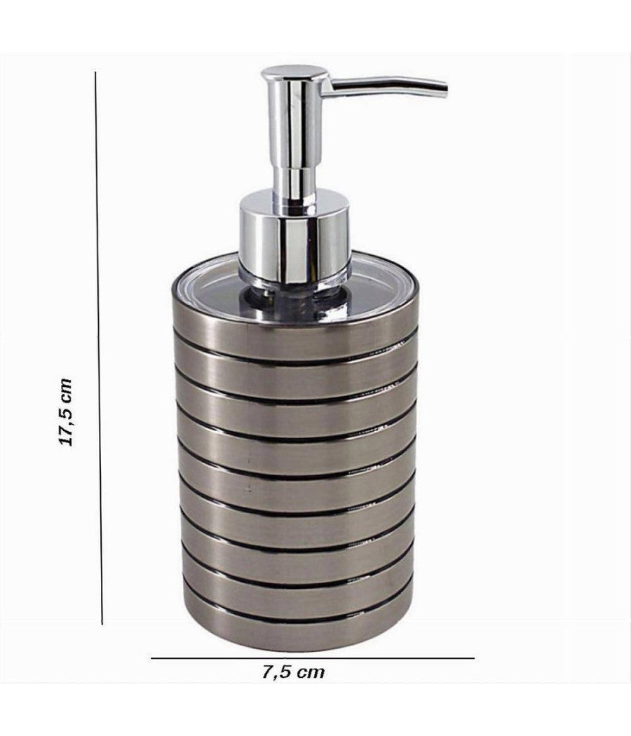 Dispenser Sapone Liquido Argento A Righe Accessorio Moderno Arredo Bagno 10388         