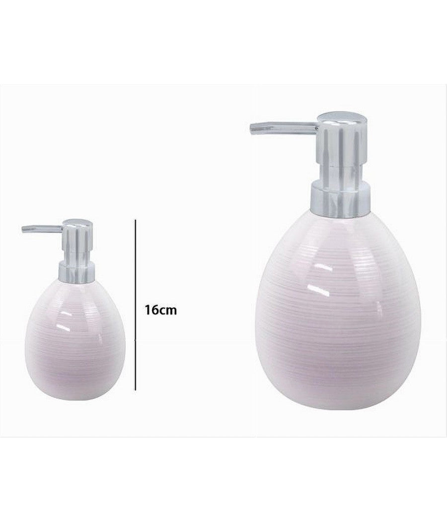 Dispenser Sapone Liquido In Ceramica Striato Rosato Erogatore Silver Bagno 59872         