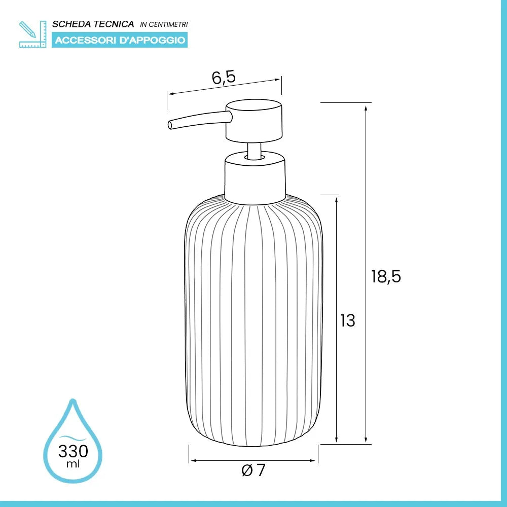 Dispenser sapone nero in ceramica soft touch capienza 330 ml Spring