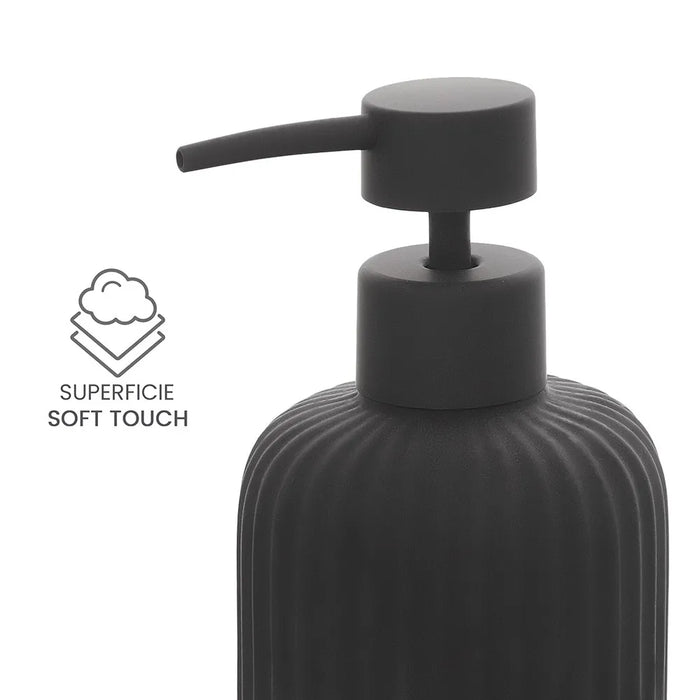 Dispenser sapone nero in ceramica soft touch capienza 330 ml Spring