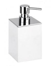 Dispenser Sapone Liquido Quadrato GAMMA in Ottone Cromo Opaco Bianco / 200 ml
