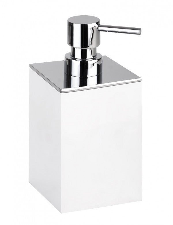 Dispenser Sapone Liquido Quadrato GAMMA in Ottone Cromo Opaco Bianco / 200 ml