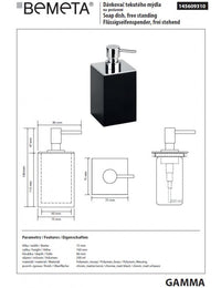 Dispenser Sapone Liquido Quadrato GAMMA in Ottone Cromo Opaco Nero / 200 ml