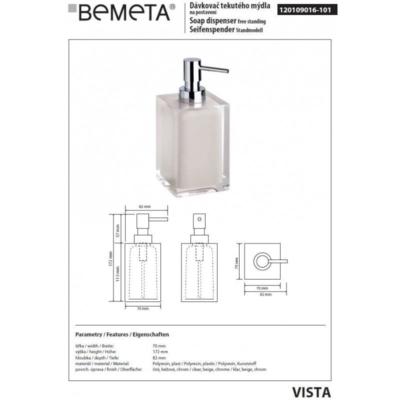 VISTA Dispenser Quadrato di Sapone Liquido Stand-On in Resina Beige / 250 ml