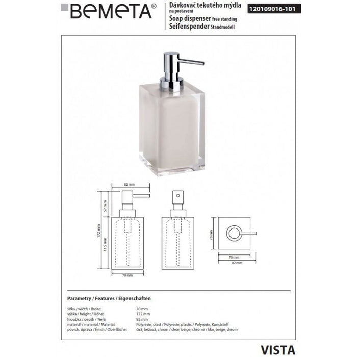 VISTA Dispenser Quadrato di Sapone Liquido Stand-On in Resina Beige / 250 ml