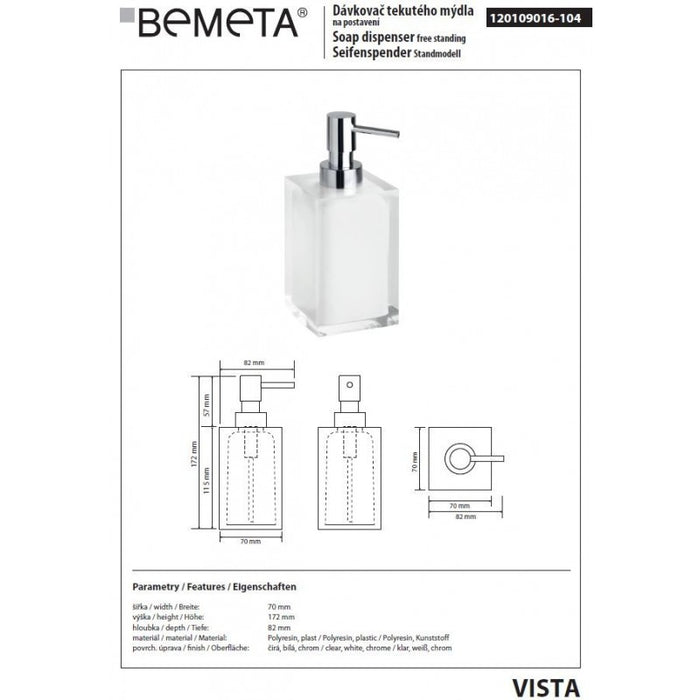 Dispenser Sapone Liquido VISTA Quadrato in Resina Bianca / 250 ml