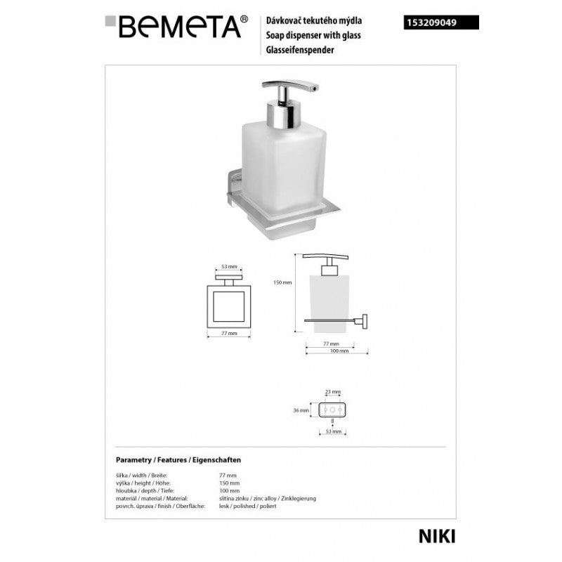 NIKI Dispenser di sapone liquido in lega di zinco 15 x10 x7,7 cm